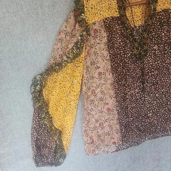 Ulla Johnson Norma Blouse Women's Multicolor Sheer Floral Patchwork Ruffle Boho - Picture 8 of 11